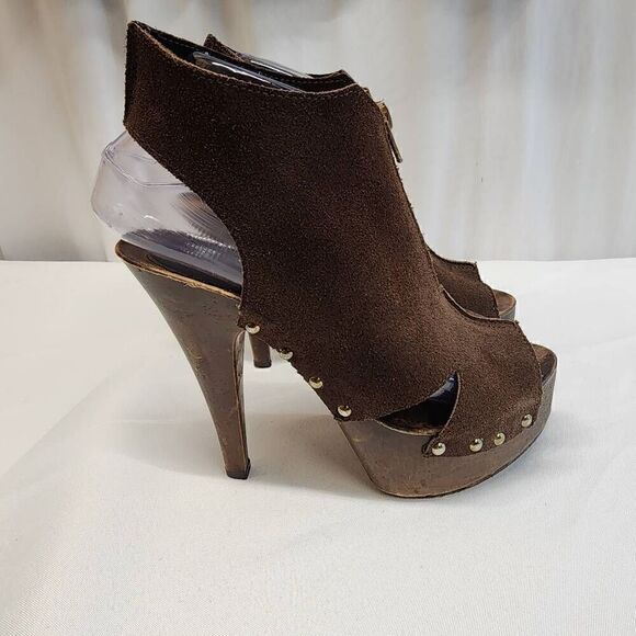 Charles David Size 37 Gabriela Brown Suede Platform Peep Toe Heels (a) - Picture 4 of 10